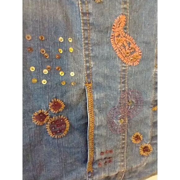 Vtg 90s Hearts of Palm Women’s Denim Vest Sz 8 Embroidered Floral Indie Western - Picture 8 of 9
